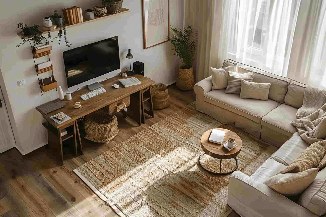 Aménagement d'un coin bureau fonctionnel et élégant dans un petit appartement, maximisant l'espace disponible