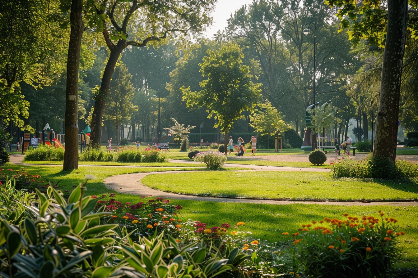 Vue panoramique d'un parc paisible avec des arbres luxuriants et des espaces verts bien entretenus à Charleville Mezieres, révélant le charme caché de la ville.